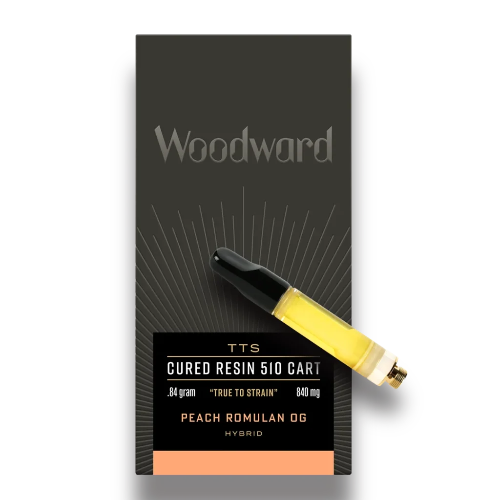 Peach Romulan cured resin vape by Woodward Fine Cannabis